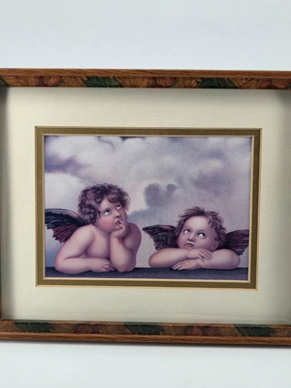 Framed Raphael Cherubs Renaissance Vintage Print Floral Wood Frame Art 👼✨